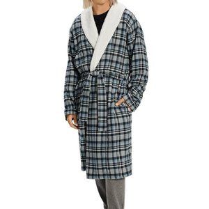 NWT UGG MEN'S‎ KALIB FLANNEL FLEECE PLUSH BATH ROBE BLUE GRAY